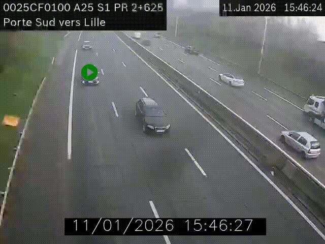 <h2>Webcam autoroute A25 sur le périphérique de Lille à hauteur de Lille-Sud et la sortie 3 Faches-Thumesnil. Vue orientée vers Lille-Centre.</h2>