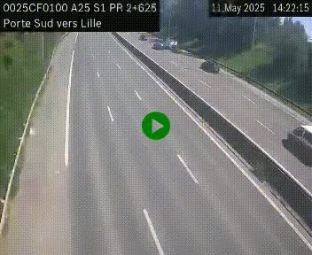 <h2>Webcam autoroute A25 sur le périphérique de Lille à hauteur de Lille-Sud et la sortie 3 Faches-Thumesnil. Vue orientée vers Lille-Centre.</h2>