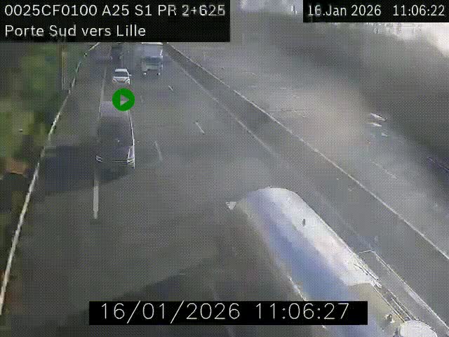 <h2>Webcam autoroute A25 sur le périphérique de Lille à hauteur de Lille-Sud et la sortie 3 Faches-Thumesnil. Vue orientée vers Lille-Centre.</h2>