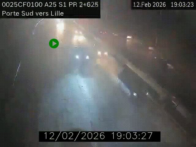 <h2>Webcam autoroute A25 sur le périphérique de Lille à hauteur de Lille-Sud et la sortie 3 Faches-Thumesnil. Vue orientée vers Lille-Centre.</h2>