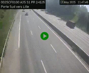 <h2>Webcam autoroute A25 sur le périphérique de Lille à hauteur de Lille-Sud et la sortie 3 Faches-Thumesnil. Vue orientée vers Lille-Centre.</h2>
