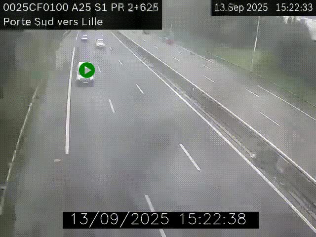 <h2>Webcam autoroute A25 sur le périphérique de Lille à hauteur de Lille-Sud et la sortie 3 Faches-Thumesnil. Vue orientée vers Lille-Centre.</h2>
