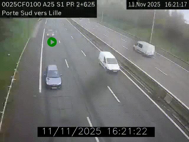 <h2>Webcam autoroute A25 sur le périphérique de Lille à hauteur de Lille-Sud et la sortie 3 Faches-Thumesnil. Vue orientée vers Lille-Centre.</h2>