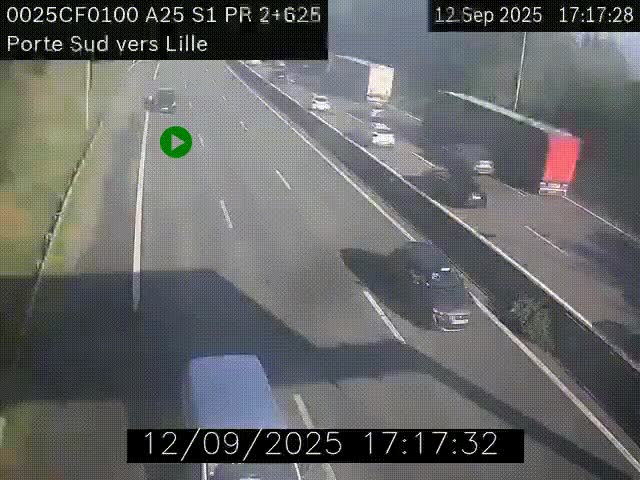 <h2>Webcam autoroute A25 sur le périphérique de Lille à hauteur de Lille-Sud et la sortie 3 Faches-Thumesnil. Vue orientée vers Lille-Centre.</h2>