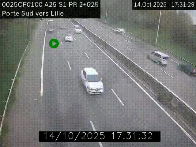 <h2>Webcam autoroute A25 sur le périphérique de Lille à hauteur de Lille-Sud et la sortie 3 Faches-Thumesnil. Vue orientée vers Lille-Centre.</h2>