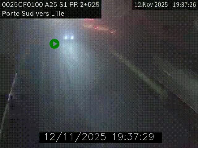<h2>Webcam autoroute A25 sur le périphérique de Lille à hauteur de Lille-Sud et la sortie 3 Faches-Thumesnil. Vue orientée vers Lille-Centre.</h2>