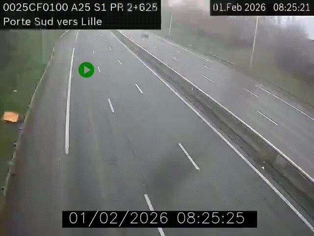 <h2>Webcam autoroute A25 sur le périphérique de Lille à hauteur de Lille-Sud et la sortie 3 Faches-Thumesnil. Vue orientée vers Lille-Centre.</h2>