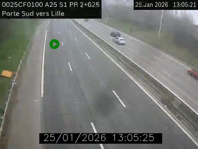 <h2>Webcam autoroute A25 sur le périphérique de Lille à hauteur de Lille-Sud et la sortie 3 Faches-Thumesnil. Vue orientée vers Lille-Centre.</h2>