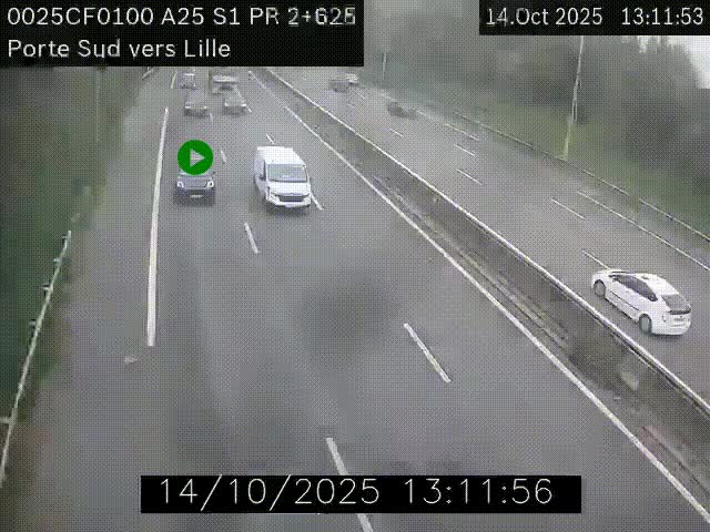 <h2>Webcam autoroute A25 sur le périphérique de Lille à hauteur de Lille-Sud et la sortie 3 Faches-Thumesnil. Vue orientée vers Lille-Centre.</h2>