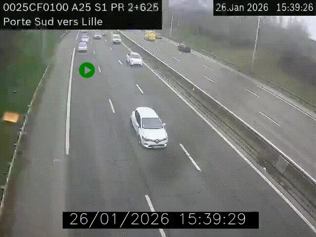 <h2>Webcam autoroute A25 sur le périphérique de Lille à hauteur de Lille-Sud et la sortie 3 Faches-Thumesnil. Vue orientée vers Lille-Centre.</h2>