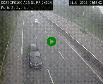 Webcam autoroute A25 sur le périphérique de Lille à hauteur de Lille-Sud et la sortie 3 Faches-Thumesnil. Vue orientée vers Lille-Centre.