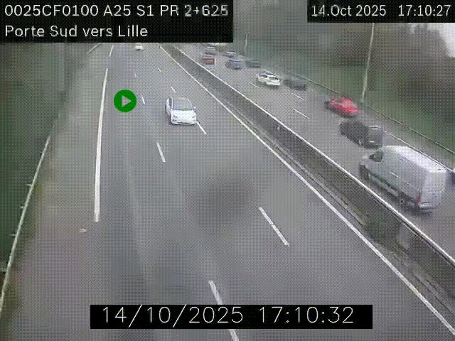 <h2>Webcam autoroute A25 sur le périphérique de Lille à hauteur de Lille-Sud et la sortie 3 Faches-Thumesnil. Vue orientée vers Lille-Centre.</h2>