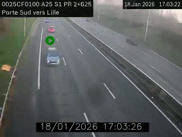 <h2>Webcam autoroute A25 sur le périphérique de Lille à hauteur de Lille-Sud et la sortie 3 Faches-Thumesnil. Vue orientée vers Lille-Centre.</h2>