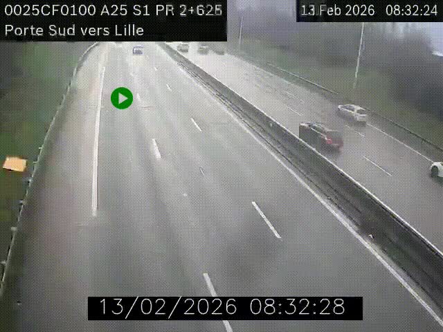 <h2>Webcam autoroute A25 sur le périphérique de Lille à hauteur de Lille-Sud et la sortie 3 Faches-Thumesnil. Vue orientée vers Lille-Centre.</h2>