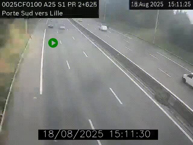 Webcam autoroute A25 sur le périphérique de Lille à hauteur de Lille-Sud et la sortie 3 Faches-Thumesnil. Vue orientée vers Lille-Centre.