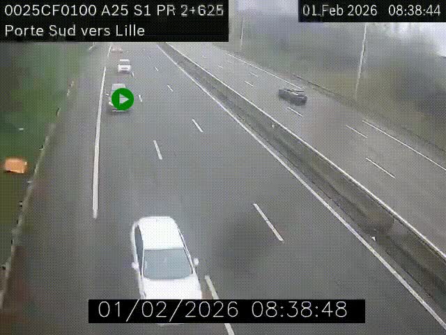 <h2>Webcam autoroute A25 sur le périphérique de Lille à hauteur de Lille-Sud et la sortie 3 Faches-Thumesnil. Vue orientée vers Lille-Centre.</h2>
