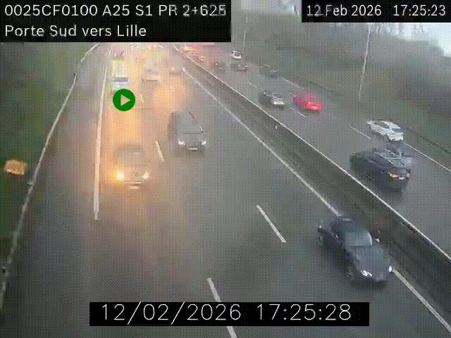 <h2>Webcam autoroute A25 sur le périphérique de Lille à hauteur de Lille-Sud et la sortie 3 Faches-Thumesnil. Vue orientée vers Lille-Centre.</h2>