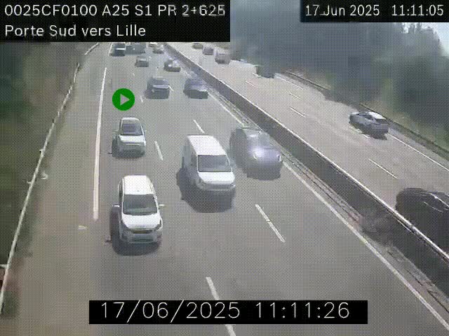 Webcam autoroute A25 sur le périphérique de Lille à hauteur de Lille-Sud et la sortie 3 Faches-Thumesnil. Vue orientée vers Lille-Centre.