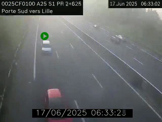 <h2>Webcam autoroute A25 sur le périphérique de Lille à hauteur de Lille-Sud et la sortie 3 Faches-Thumesnil. Vue orientée vers Lille-Centre.</h2>