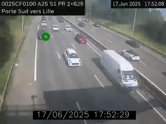 <h2>Webcam autoroute A25 sur le périphérique de Lille à hauteur de Lille-Sud et la sortie 3 Faches-Thumesnil. Vue orientée vers Lille-Centre.</h2>