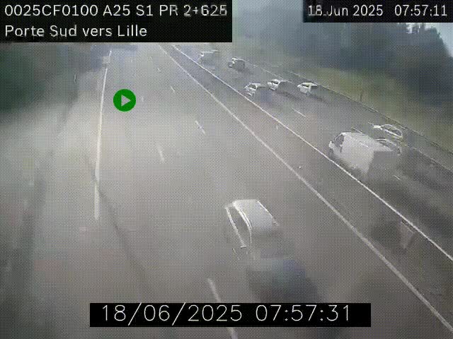 Webcam autoroute A25 sur le périphérique de Lille à hauteur de Lille-Sud et la sortie 3 Faches-Thumesnil. Vue orientée vers Lille-Centre.