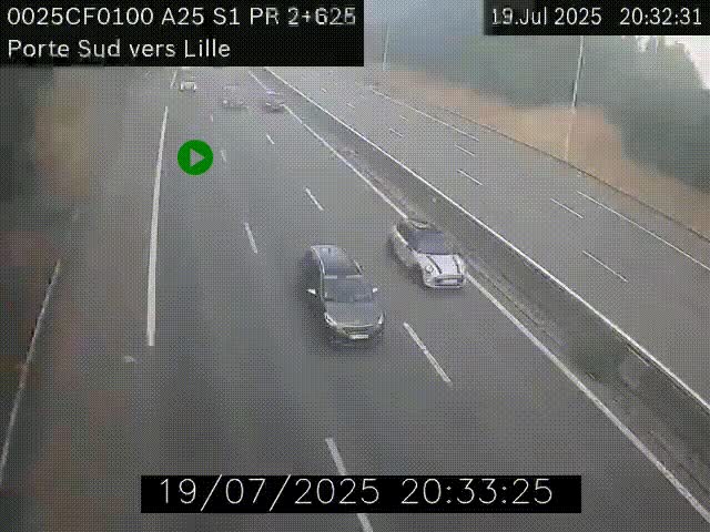 <h2>Webcam autoroute A25 sur le périphérique de Lille à hauteur de Lille-Sud et la sortie 3 Faches-Thumesnil. Vue orientée vers Lille-Centre.</h2>