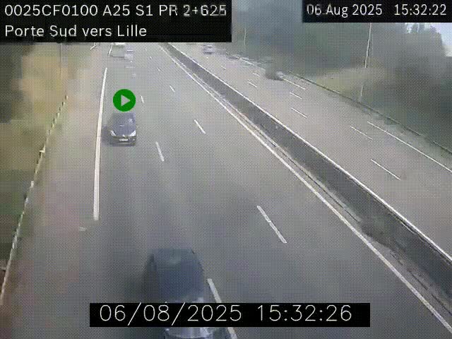 <h2>Webcam autoroute A25 sur le périphérique de Lille à hauteur de Lille-Sud et la sortie 3 Faches-Thumesnil. Vue orientée vers Lille-Centre.</h2>