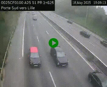 <h2>Webcam autoroute A25 sur le périphérique de Lille à hauteur de Lille-Sud et la sortie 3 Faches-Thumesnil. Vue orientée vers Lille-Centre.</h2>