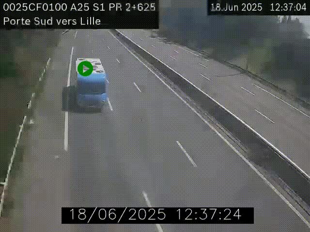 <h2>Webcam autoroute A25 sur le périphérique de Lille à hauteur de Lille-Sud et la sortie 3 Faches-Thumesnil. Vue orientée vers Lille-Centre.</h2>