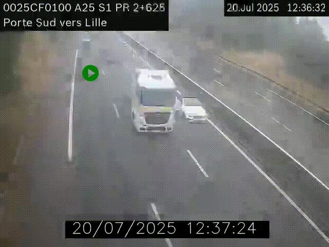 <h2>Webcam autoroute A25 sur le périphérique de Lille à hauteur de Lille-Sud et la sortie 3 Faches-Thumesnil. Vue orientée vers Lille-Centre.</h2>