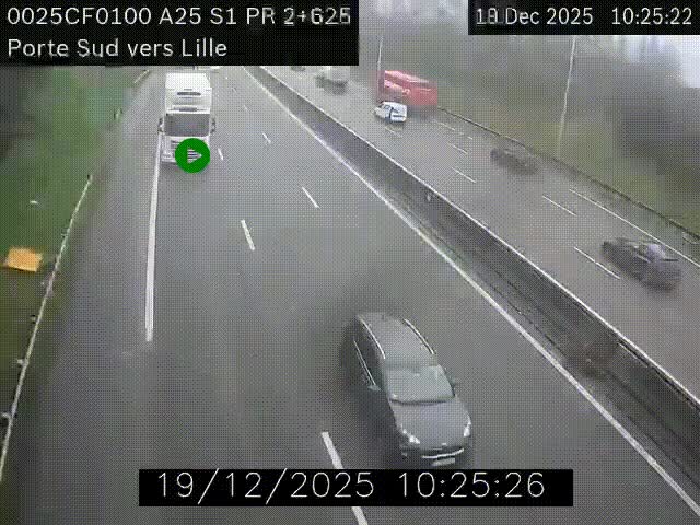 <h2>Webcam autoroute A25 sur le périphérique de Lille à hauteur de Lille-Sud et la sortie 3 Faches-Thumesnil. Vue orientée vers Lille-Centre.</h2>