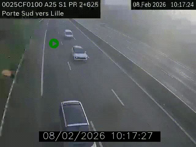 <h2>Webcam autoroute A25 sur le périphérique de Lille à hauteur de Lille-Sud et la sortie 3 Faches-Thumesnil. Vue orientée vers Lille-Centre.</h2>
