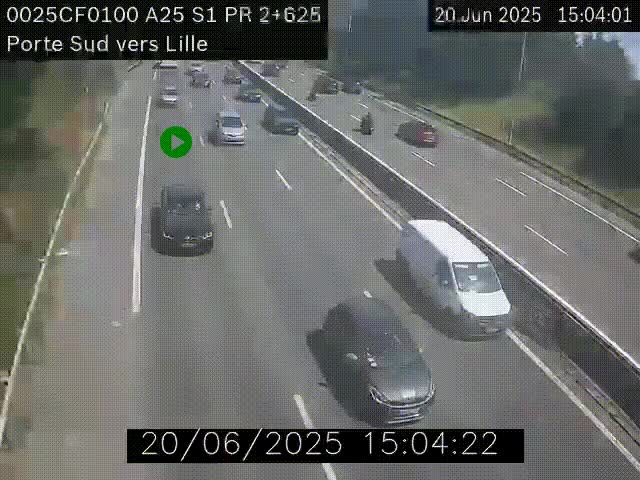 <h2>Webcam autoroute A25 sur le périphérique de Lille à hauteur de Lille-Sud et la sortie 3 Faches-Thumesnil. Vue orientée vers Lille-Centre.</h2>