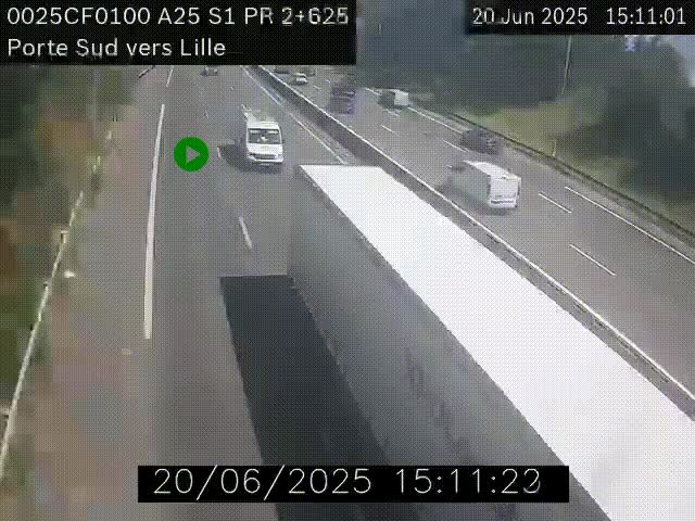 <h2>Webcam autoroute A25 sur le périphérique de Lille à hauteur de Lille-Sud et la sortie 3 Faches-Thumesnil. Vue orientée vers Lille-Centre.</h2>