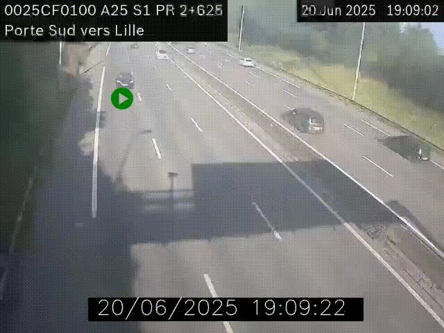 <h2>Webcam autoroute A25 sur le périphérique de Lille à hauteur de Lille-Sud et la sortie 3 Faches-Thumesnil. Vue orientée vers Lille-Centre.</h2>