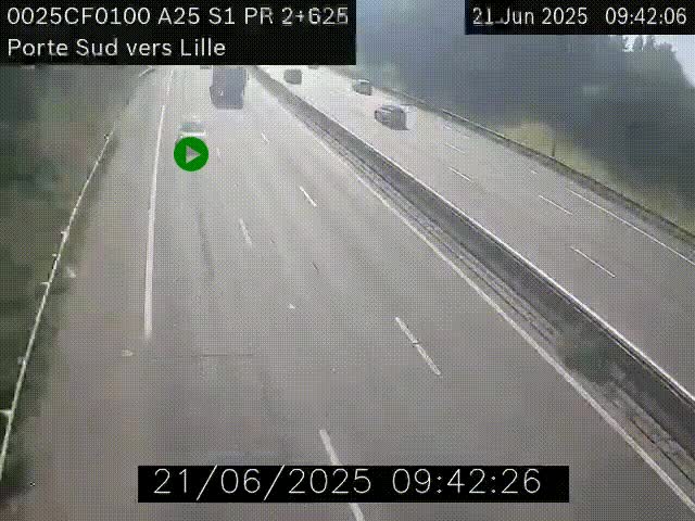 <h2>Webcam autoroute A25 sur le périphérique de Lille à hauteur de Lille-Sud et la sortie 3 Faches-Thumesnil. Vue orientée vers Lille-Centre.</h2>