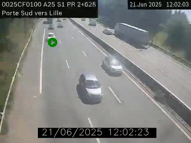 <h2>Webcam autoroute A25 sur le périphérique de Lille à hauteur de Lille-Sud et la sortie 3 Faches-Thumesnil. Vue orientée vers Lille-Centre.</h2>