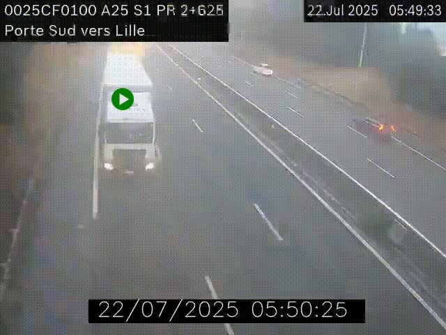 <h2>Webcam autoroute A25 sur le périphérique de Lille à hauteur de Lille-Sud et la sortie 3 Faches-Thumesnil. Vue orientée vers Lille-Centre.</h2>