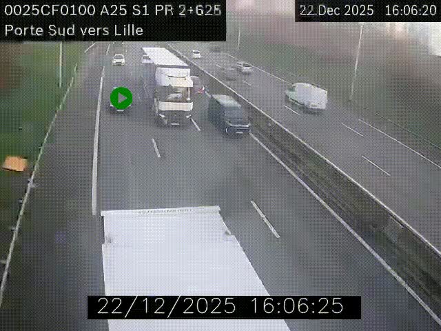 <h2>Webcam autoroute A25 sur le périphérique de Lille à hauteur de Lille-Sud et la sortie 3 Faches-Thumesnil. Vue orientée vers Lille-Centre.</h2>
