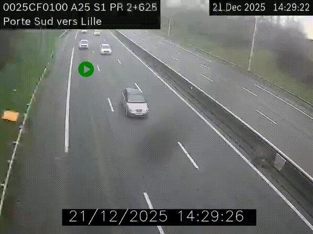 <h2>Webcam autoroute A25 sur le périphérique de Lille à hauteur de Lille-Sud et la sortie 3 Faches-Thumesnil. Vue orientée vers Lille-Centre.</h2>