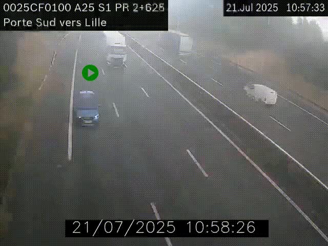 <h2>Webcam autoroute A25 sur le périphérique de Lille à hauteur de Lille-Sud et la sortie 3 Faches-Thumesnil. Vue orientée vers Lille-Centre.</h2>