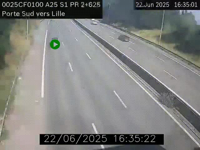 <h2>Webcam autoroute A25 sur le périphérique de Lille à hauteur de Lille-Sud et la sortie 3 Faches-Thumesnil. Vue orientée vers Lille-Centre.</h2>