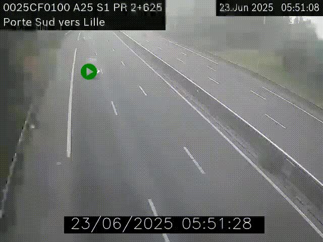 <h2>Webcam autoroute A25 sur le périphérique de Lille à hauteur de Lille-Sud et la sortie 3 Faches-Thumesnil. Vue orientée vers Lille-Centre.</h2>