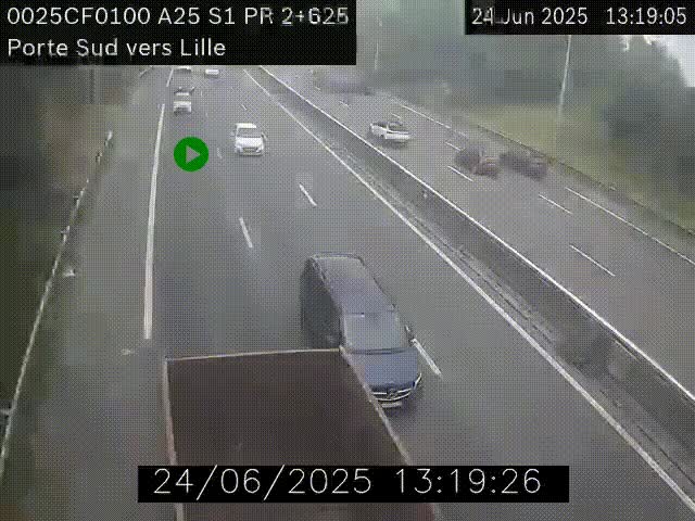 <h2>Webcam autoroute A25 sur le périphérique de Lille à hauteur de Lille-Sud et la sortie 3 Faches-Thumesnil. Vue orientée vers Lille-Centre.</h2>