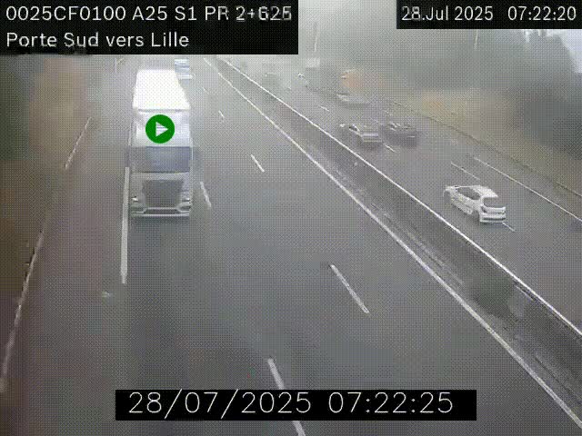 <h2>Webcam autoroute A25 sur le périphérique de Lille à hauteur de Lille-Sud et la sortie 3 Faches-Thumesnil. Vue orientée vers Lille-Centre.</h2>