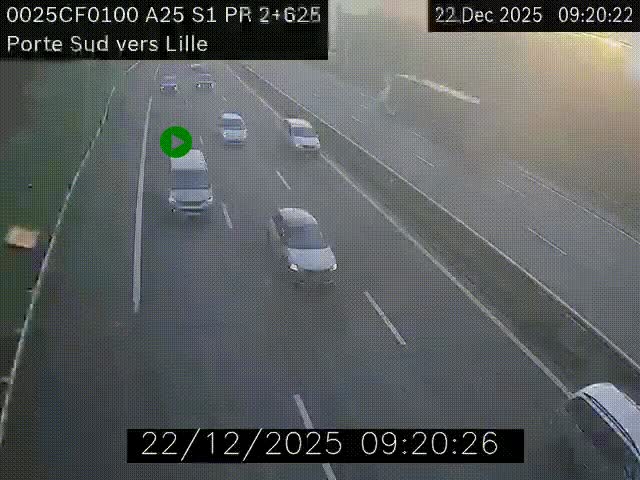 <h2>Webcam autoroute A25 sur le périphérique de Lille à hauteur de Lille-Sud et la sortie 3 Faches-Thumesnil. Vue orientée vers Lille-Centre.</h2>