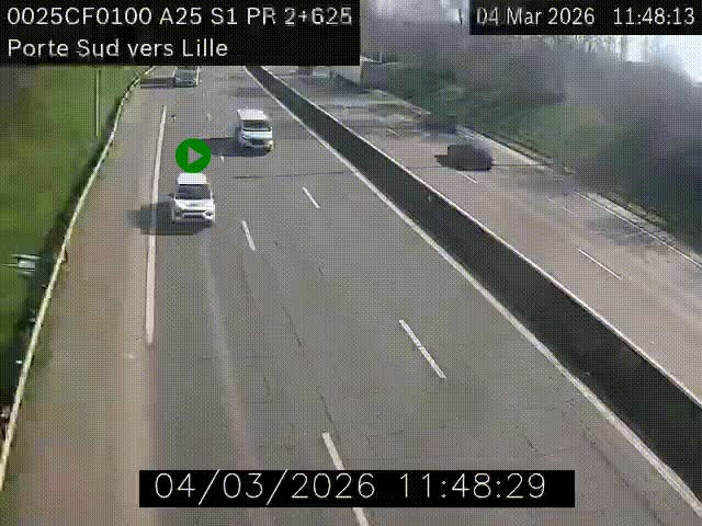 Webcam autoroute A25 sur le périphérique de Lille à hauteur de Lille-Sud et la sortie 3 Faches-Thumesnil. Vue orientée vers Lille-Centre.