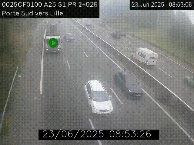 <h2>Webcam autoroute A25 sur le périphérique de Lille à hauteur de Lille-Sud et la sortie 3 Faches-Thumesnil. Vue orientée vers Lille-Centre.</h2>