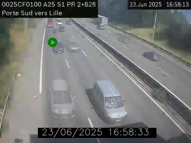 <h2>Webcam autoroute A25 sur le périphérique de Lille à hauteur de Lille-Sud et la sortie 3 Faches-Thumesnil. Vue orientée vers Lille-Centre.</h2>