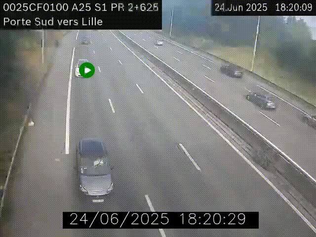 <h2>Webcam autoroute A25 sur le périphérique de Lille à hauteur de Lille-Sud et la sortie 3 Faches-Thumesnil. Vue orientée vers Lille-Centre.</h2>